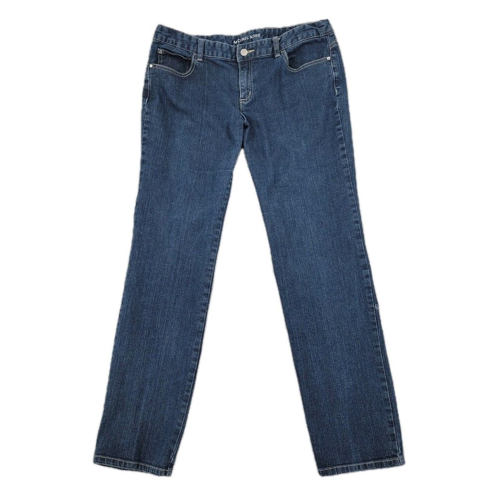 Michael Kors Womens Jeans Size 12 Straight Leg NOT SKINNY Dark Blue Wash 34x31